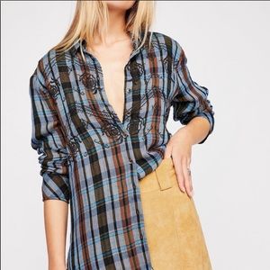 Free People “Magical Plaid” Embroidery Top Size Medium